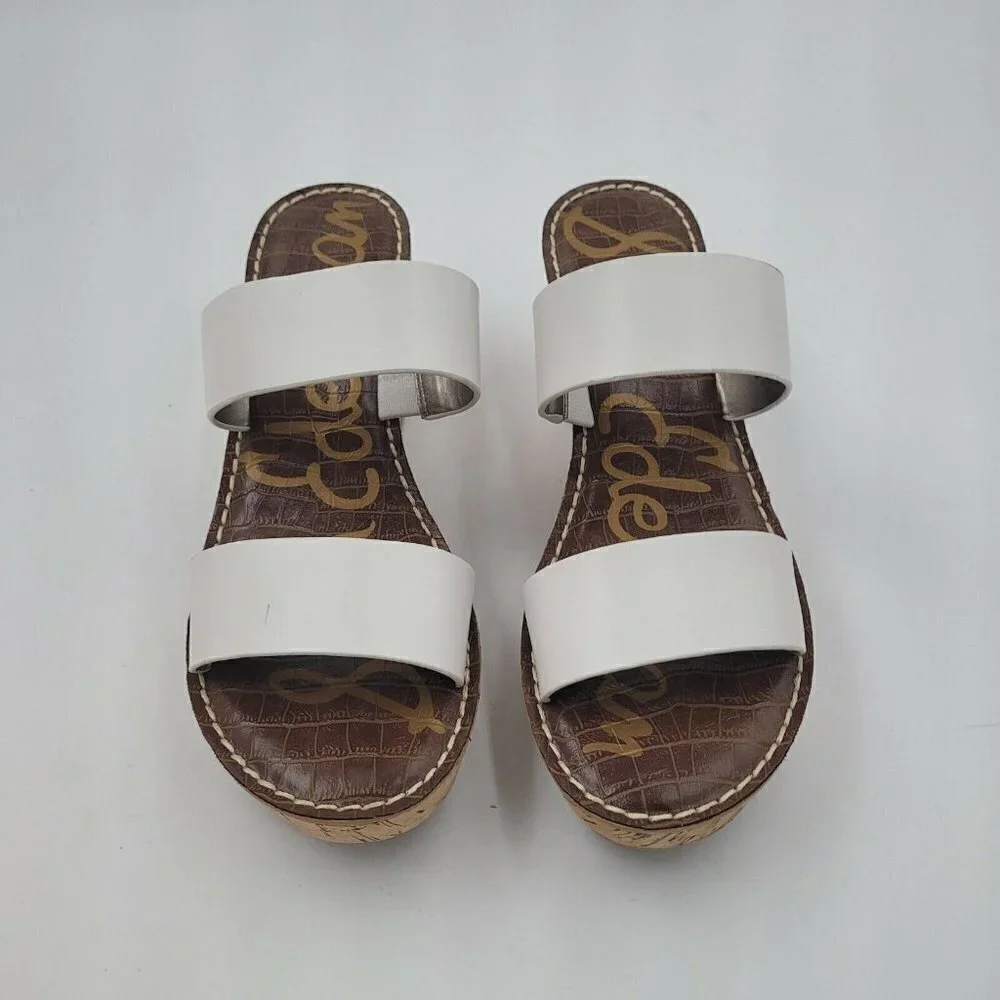 Sam Edelman Rydell Cork-Wedge Leather Open Toe Sandals in White Size 10.5M NEW